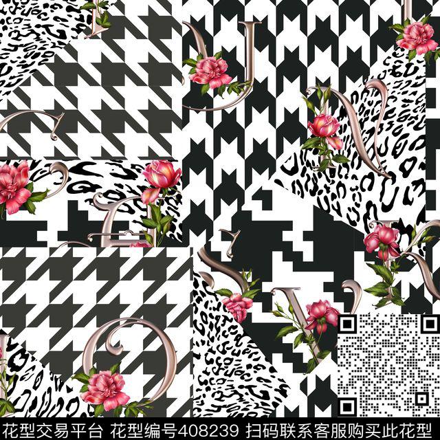 千鸟格热带雨林花朵数码印花华亿平台下载（图片编号: 408239） - 瓦栏（Walan）