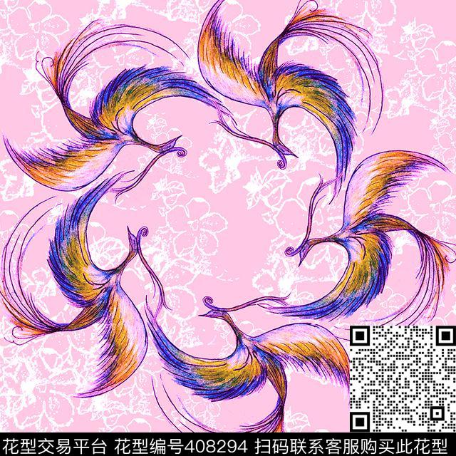 青鸟清新传统印花华亿平台下载（图片编号: 408294） - 瓦栏（Walan）