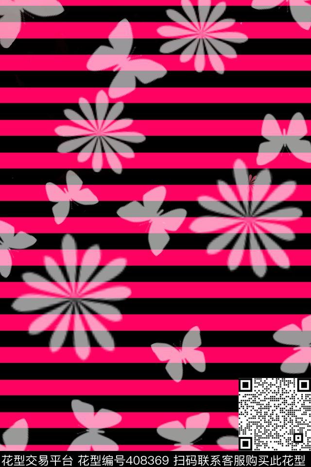 传统斑马纹蝴蝶传统印花华亿平台下载（图片编号: 408369） - 瓦栏（Walan）