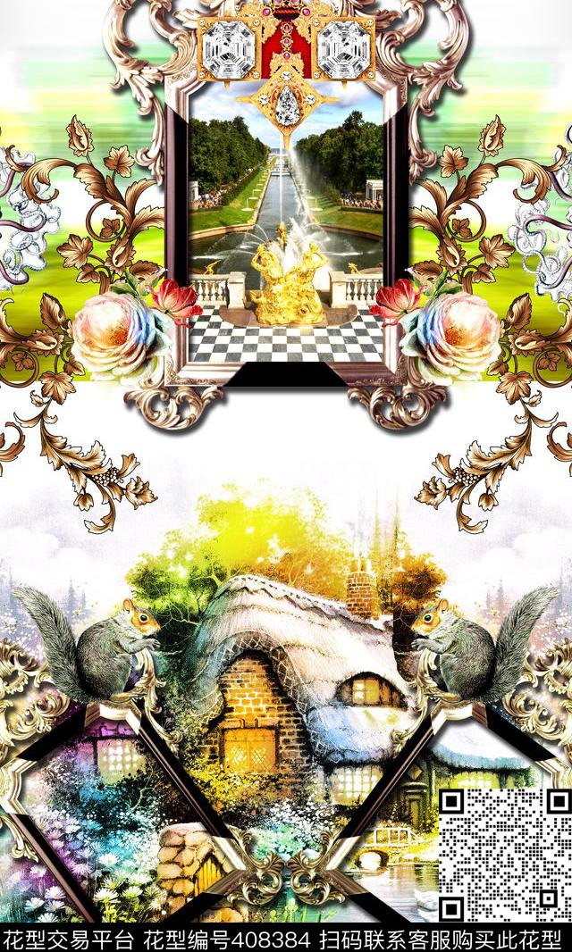 时尚卷草花卉数码印花华亿平台下载（图片编号: 408384） - 瓦栏（Walan）