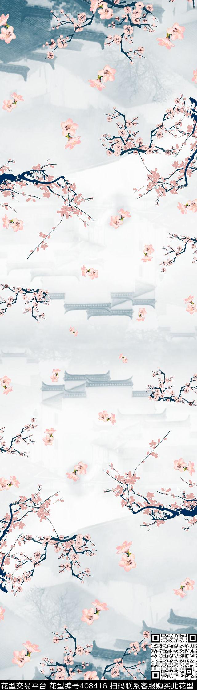 花卉建筑花卉数码印花华亿平台下载（图片编号: 408416） - 瓦栏（Walan）