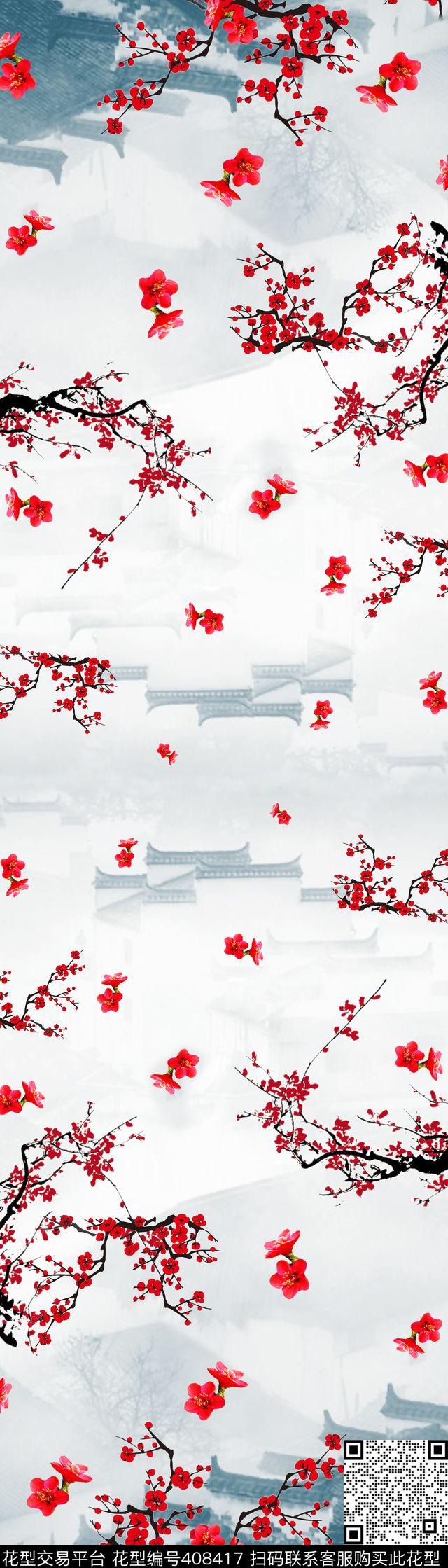 建筑花卉花卉数码印花华亿平台下载（图片编号: 408417） - 瓦栏（Walan）