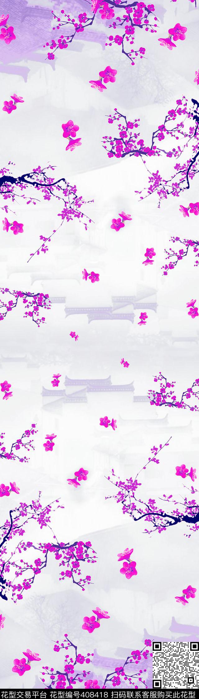 建筑花卉花卉数码印花华亿平台下载（图片编号: 408418） - 瓦栏（Walan）