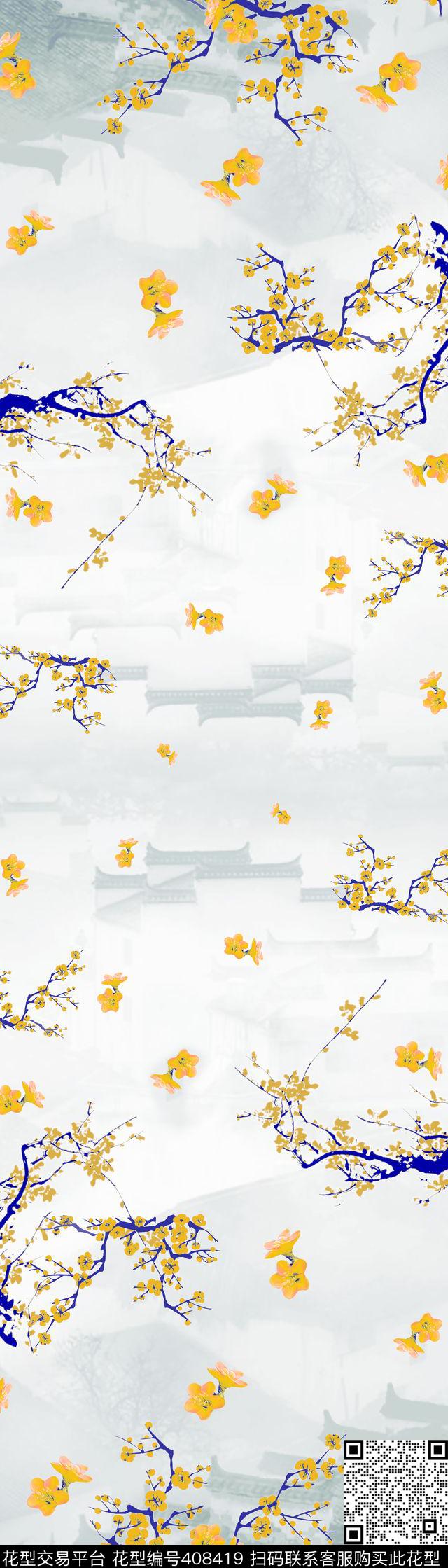 建筑花卉花卉数码印花华亿平台下载（图片编号: 408419） - 瓦栏（Walan）