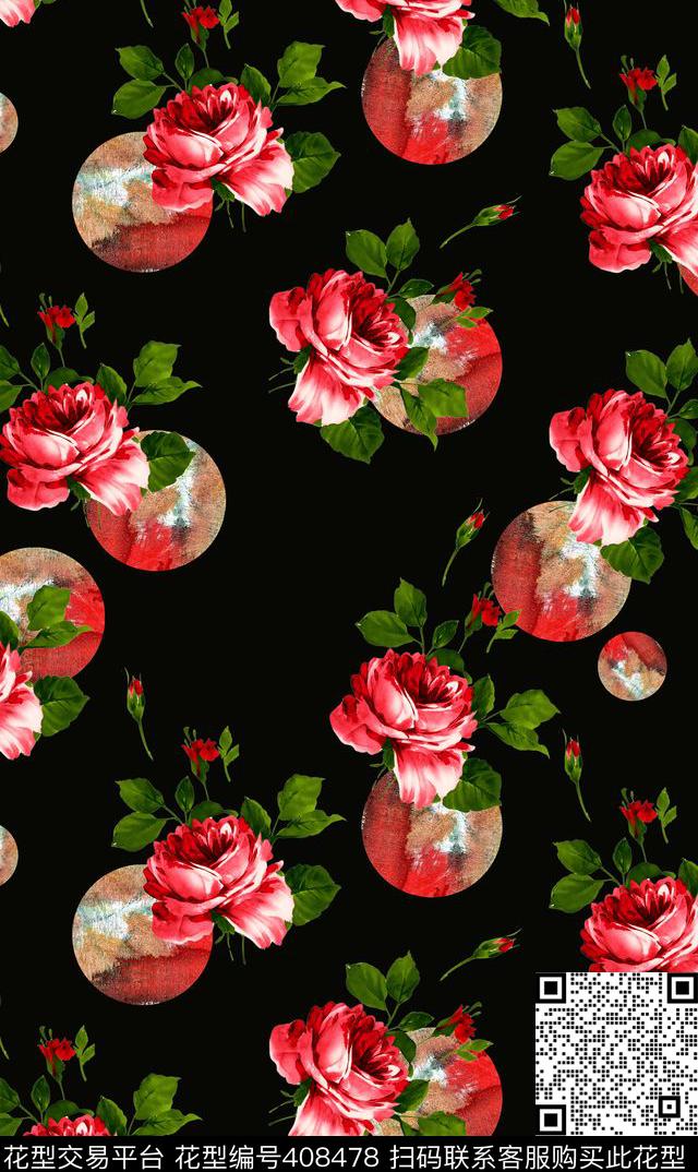 田园玫瑰时尚休闲数码印花华亿平台下载（图片编号: 408478） - 瓦栏（Walan）