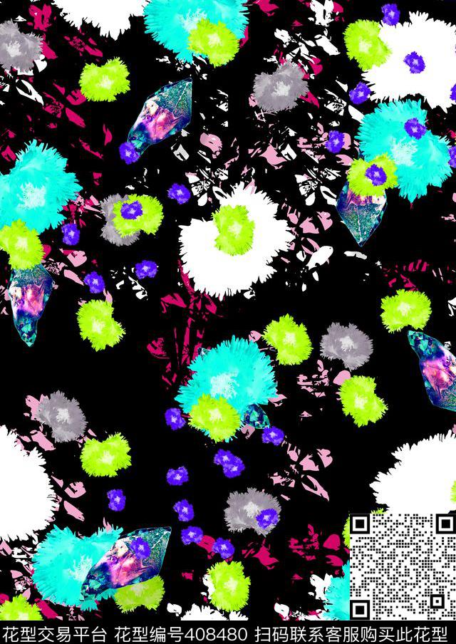 流行时尚花数码印花华亿平台下载（图片编号: 408480） - 瓦栏（Walan）