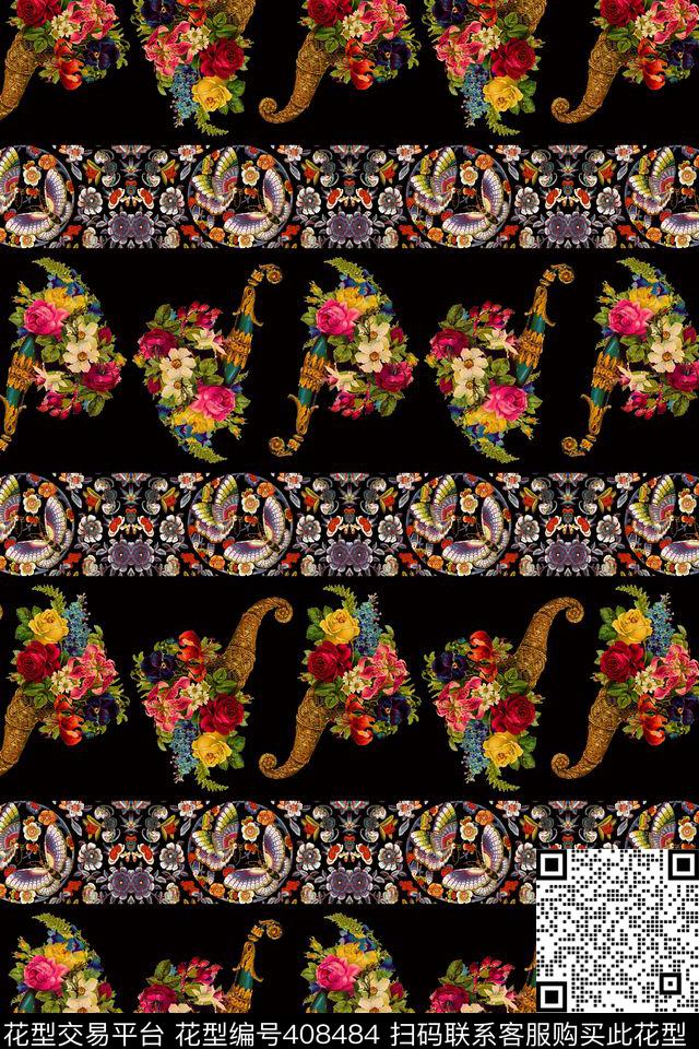 欧式花卉现代古典花纹复古宫廷数码印花华亿平台下载（图片编号: 408484） - 瓦栏（Walan）