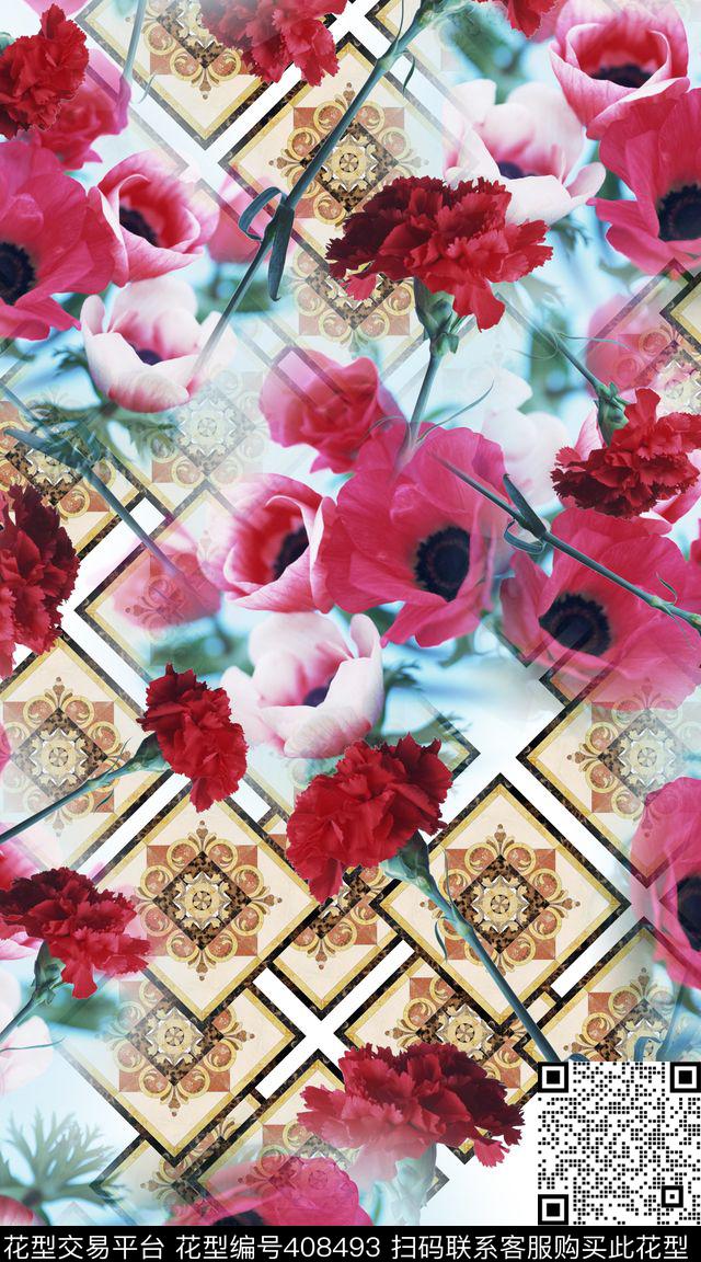 花卉几何服装数码印花华亿平台下载（图片编号: 408493） - 瓦栏（Walan）