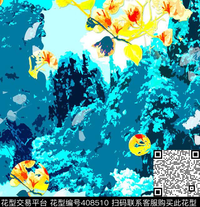 简约蓝色山水传统印花华亿平台下载（图片编号: 408510） - 瓦栏（Walan）