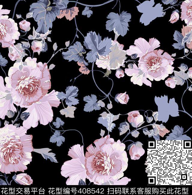 休闲个性花卉花朵数码印花华亿平台下载（图片编号: 408542） - 瓦栏（Walan）