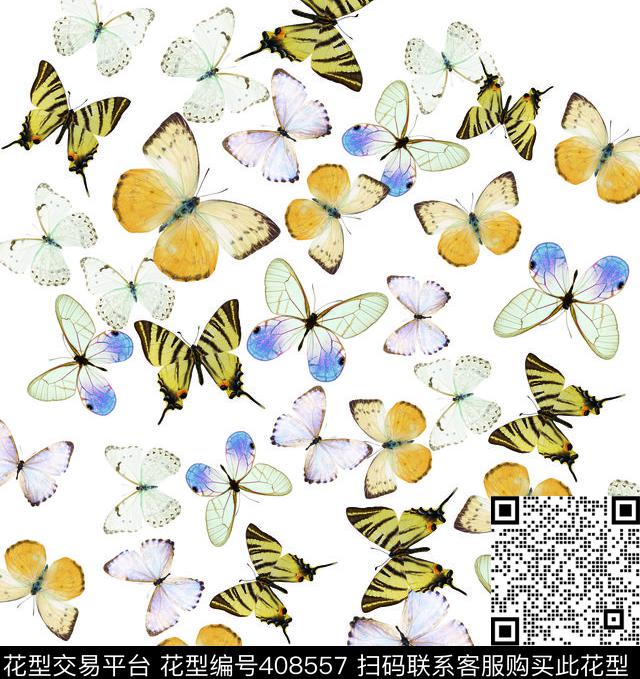 蝴蝶群数码印花华亿平台下载（图片编号: 408557） - 瓦栏（Walan）