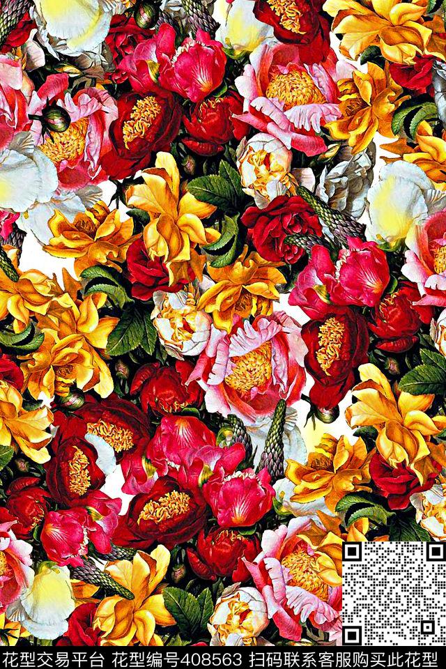 满花花卉数码印花华亿平台下载（图片编号: 408563） - 瓦栏（Walan）