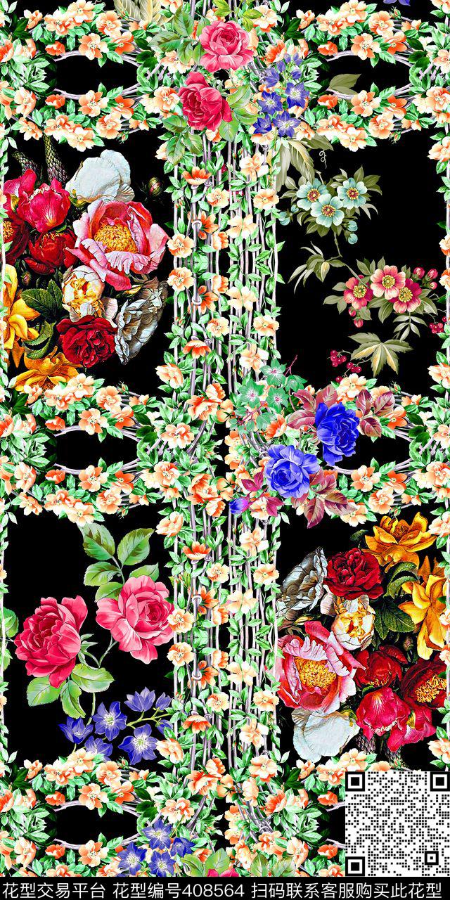 花卉数码印花华亿平台下载（图片编号: 408564） - 瓦栏（Walan）