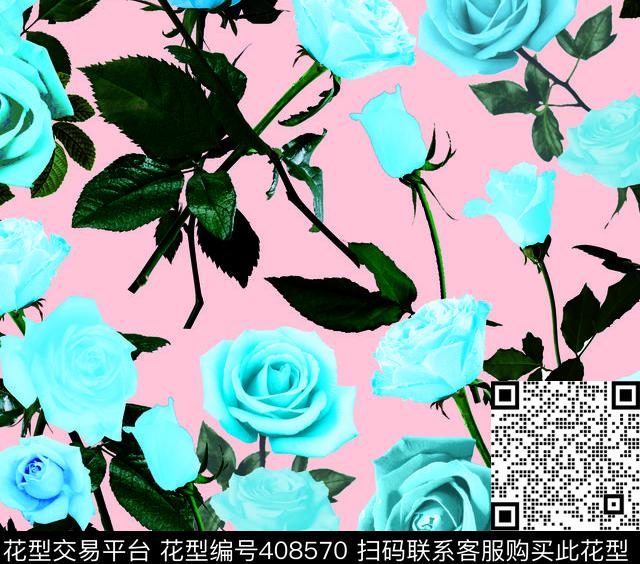 花卉玫瑰数码印花华亿平台下载（图片编号: 408570） - 瓦栏（Walan）