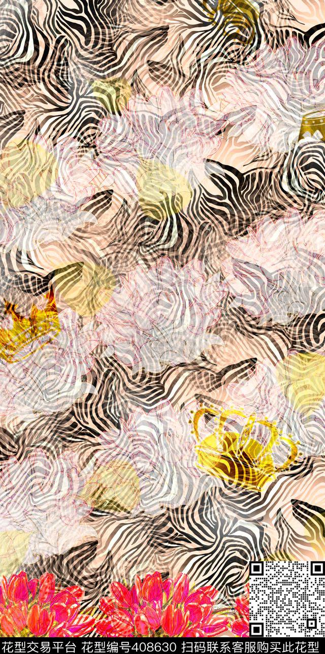 欧美斑马花传统印花华亿平台下载（图片编号: 408630） - 瓦栏（Walan）