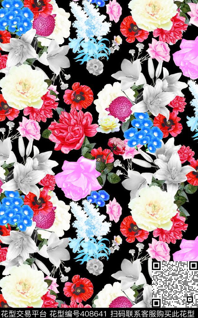 花卉花数码印花华亿平台下载（图片编号: 408641） - 瓦栏（Walan）