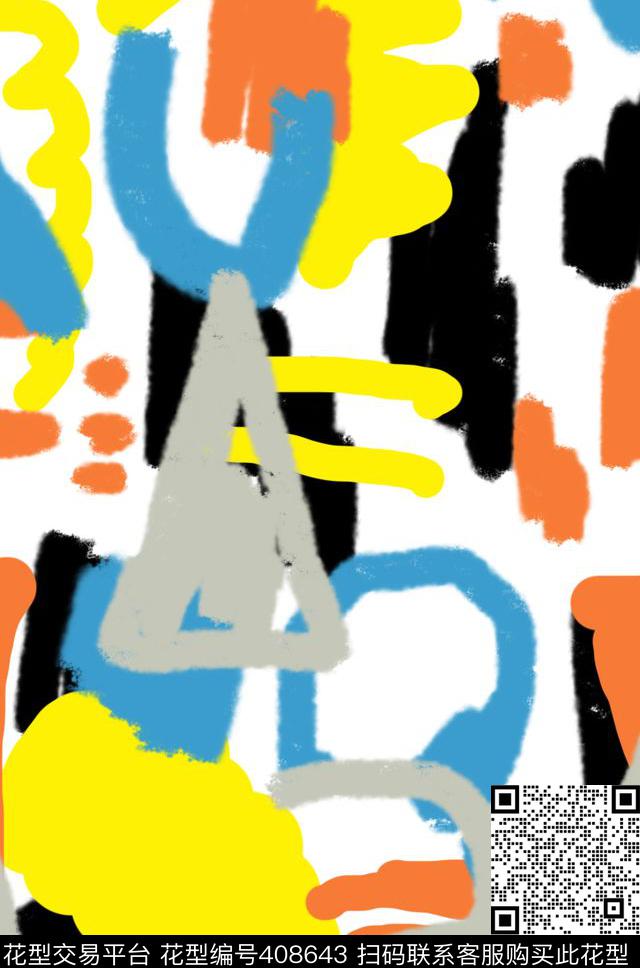 潮流抽象涂鸦传统印花华亿平台下载（图片编号: 408643） - 瓦栏（Walan）