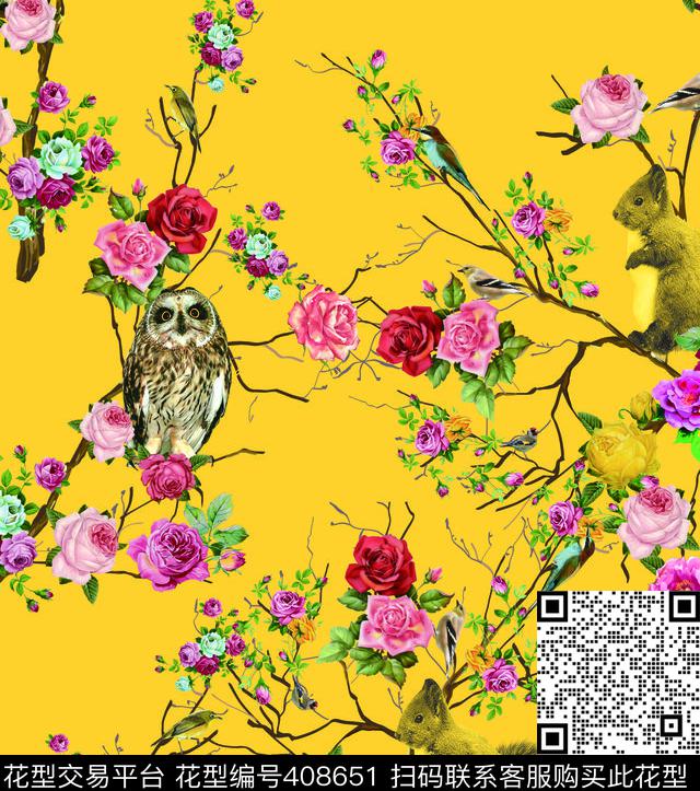 动物花卉数码印花华亿平台下载（图片编号: 408651） - 瓦栏（Walan）