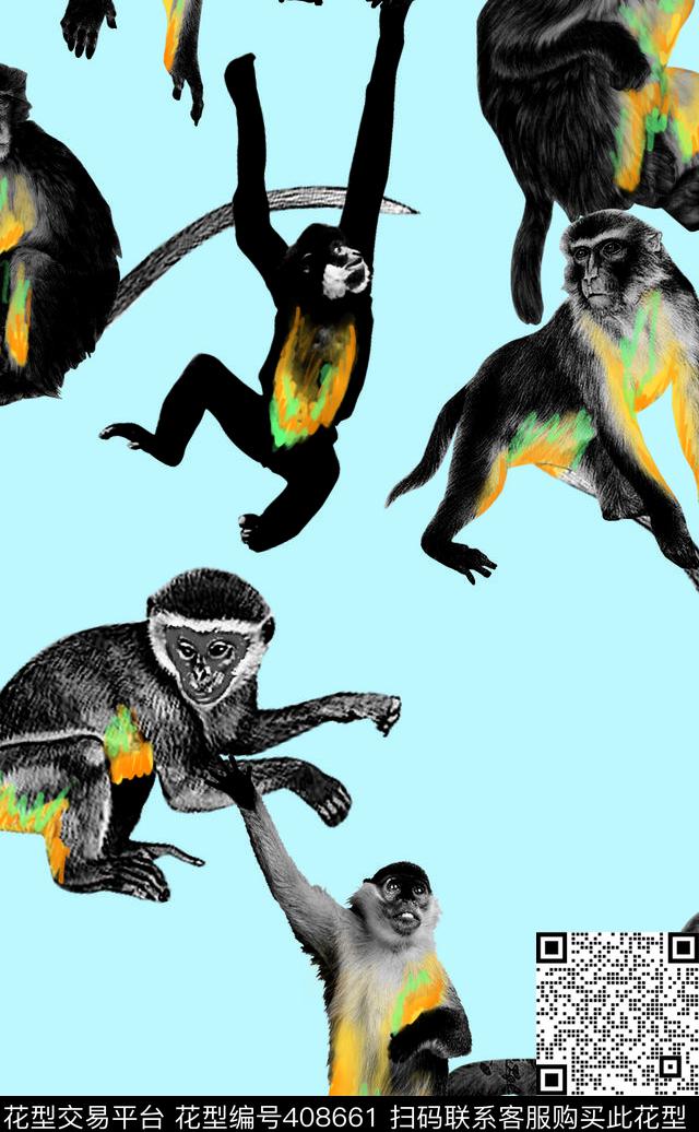 群猴动物类数码印花华亿平台下载（图片编号: 408661） - 瓦栏（Walan）