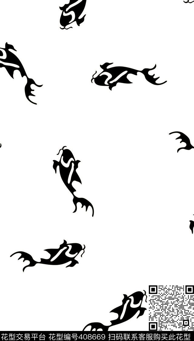 黑锦鲤数码印花华亿平台下载（图片编号: 408669） - 瓦栏（Walan）