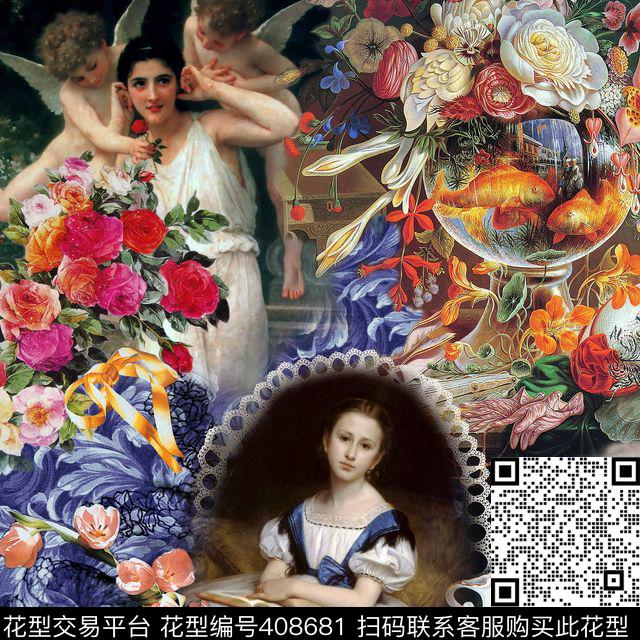 油画人物花卉数码印花华亿平台下载（图片编号: 408681） - 瓦栏（Walan）