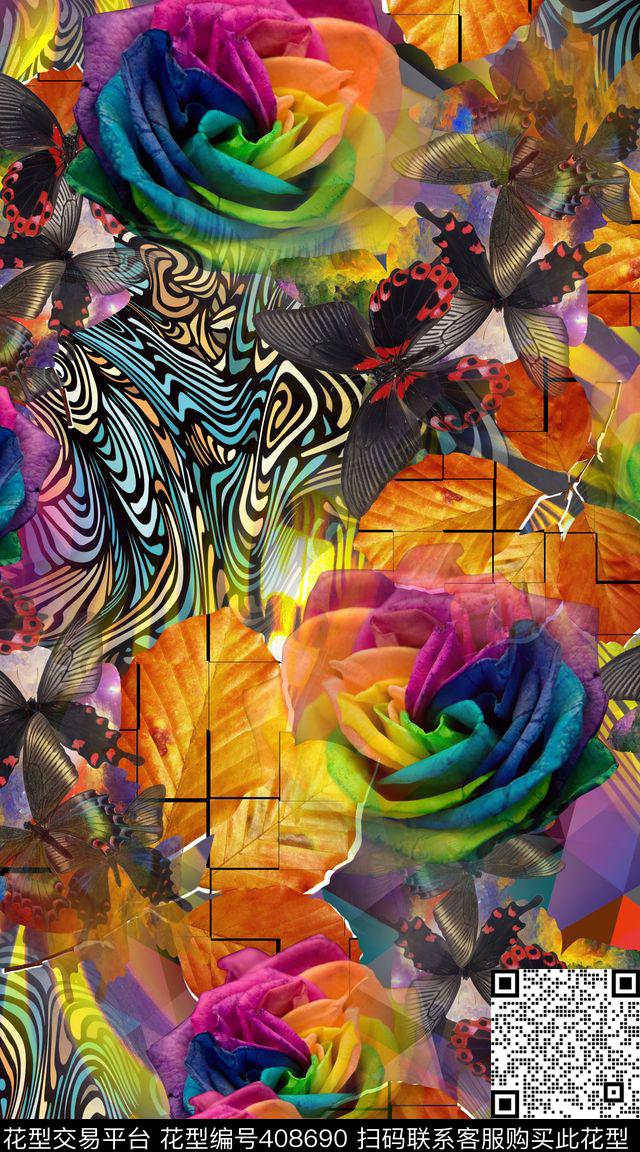 斑马纹抽象机理服装数码印花华亿平台下载（图片编号: 408690） - 瓦栏（Walan）