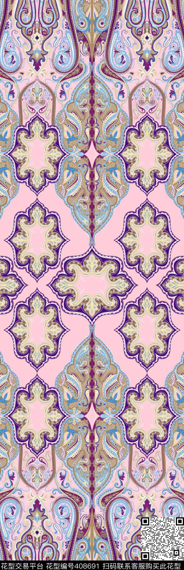 火腿纹佩兹利长巾传统印花华亿平台下载（图片编号: 408691） - 瓦栏（Walan）
