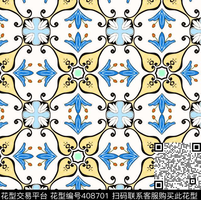 手绘形花传统印花华亿平台下载（图片编号: 408701） - 瓦栏（Walan）