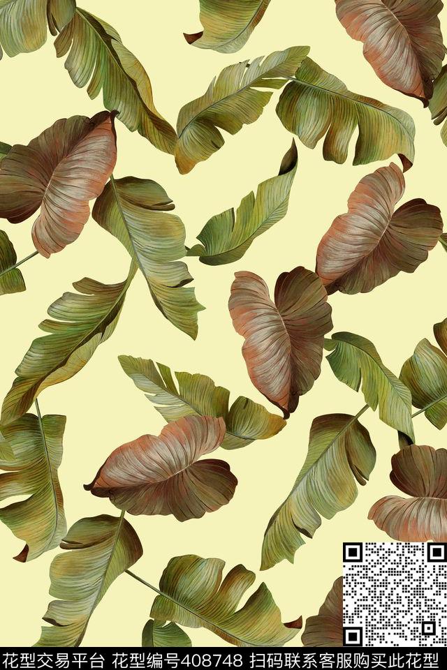热带植物素色底清新文艺数码印花华亿平台下载（图片编号: 408748） - 瓦栏（Walan）