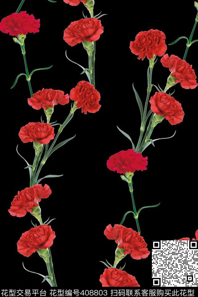 康乃馨花花卉传统印花华亿平台下载（图片编号: 408803） - 瓦栏（Walan）