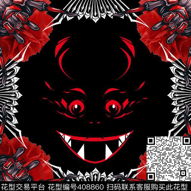 诡异蜘蛛方巾数码印花华亿平台下载（图片编号: 408860） - 瓦栏（Walan）