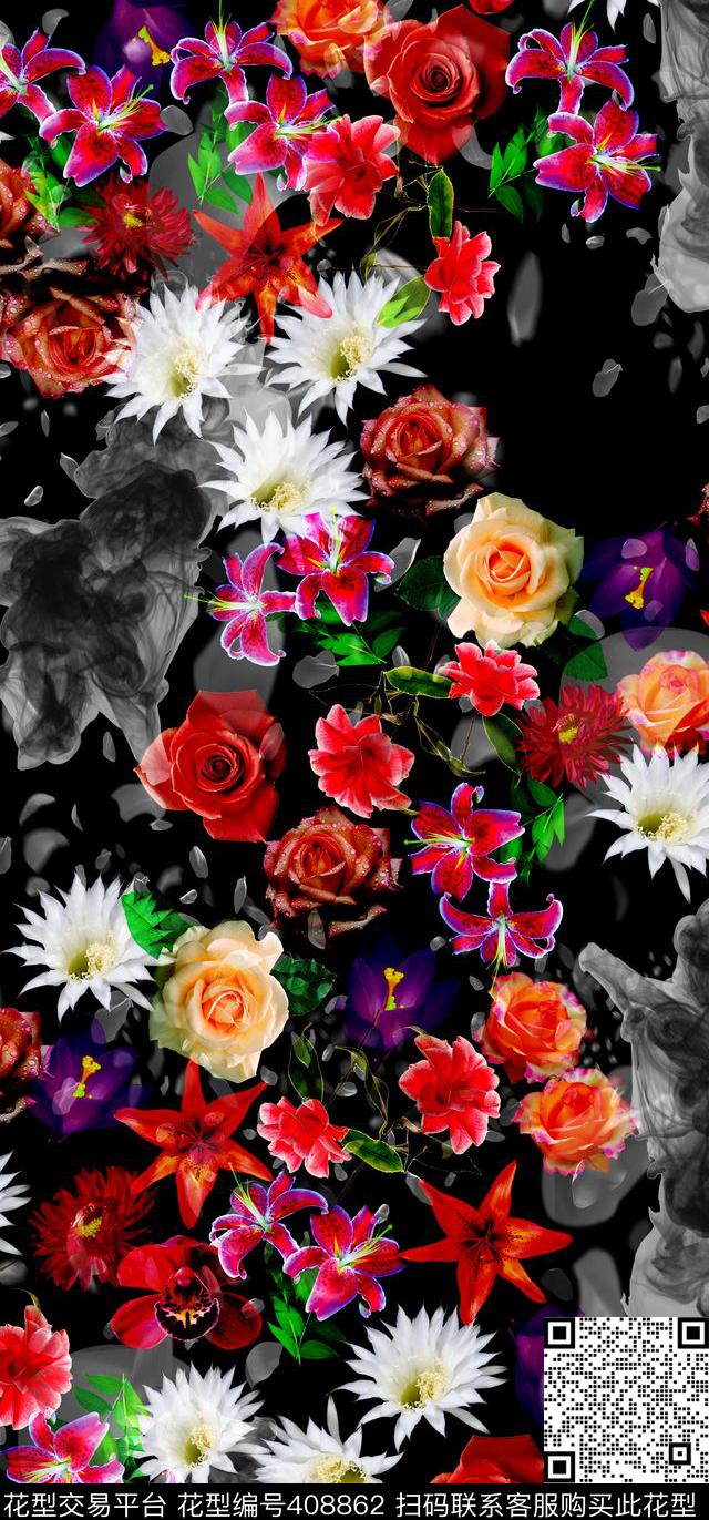 写实花卉植物花卉数码印花华亿平台下载（图片编号: 408862） - 瓦栏（Walan）