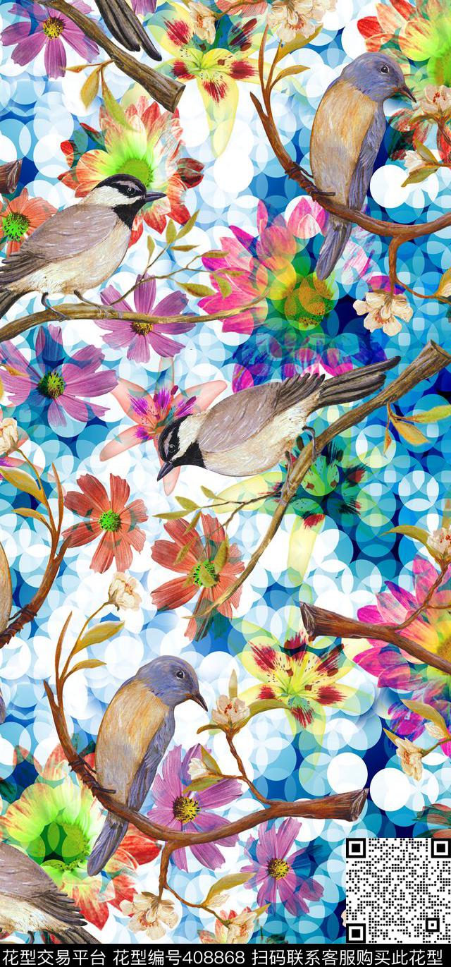 清新花鸟植物花卉数码印花华亿平台下载（图片编号: 408868） - 瓦栏（Walan）