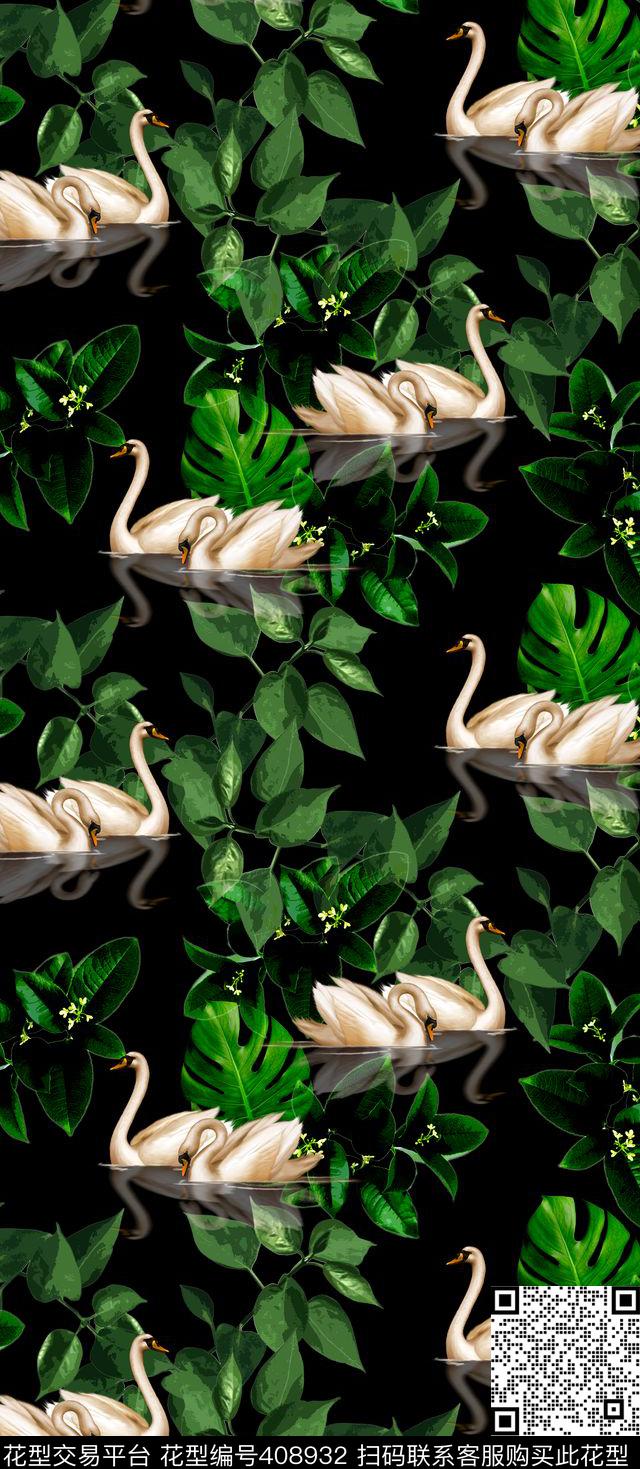 田园天鹅植物时尚休闲数码印花华亿平台下载（图片编号: 408932） - 瓦栏（Walan）