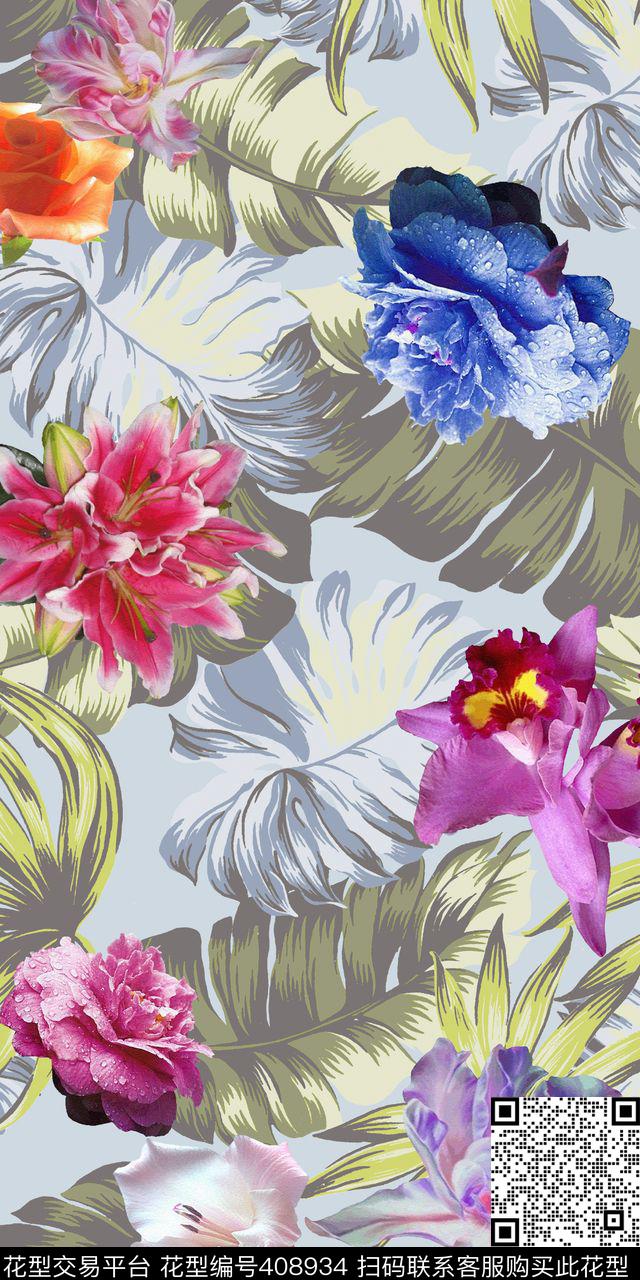 大叶子花迷彩树叶数码印花华亿平台下载（图片编号: 408934） - 瓦栏（Walan）