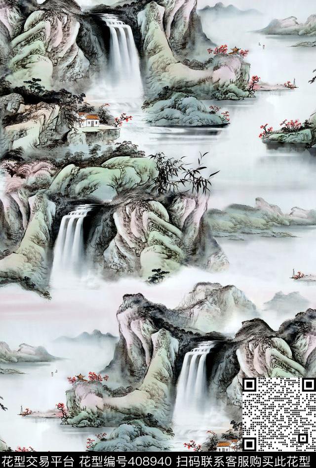 山水画风景画山水风景数码印花华亿平台下载（图片编号: 408940） - 瓦栏（Walan）