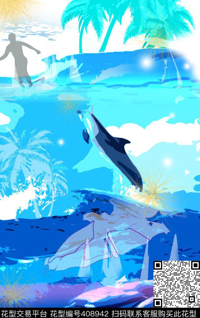 热带风情海滩椰树传统印花华亿平台下载（图片编号: 408942） - 瓦栏（Walan）