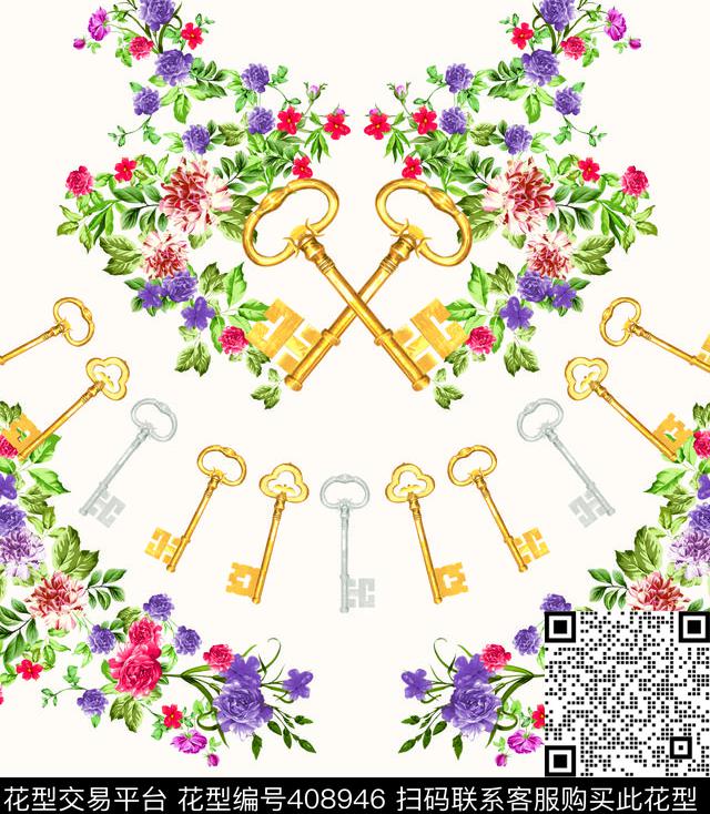 粉底花数码印花华亿平台下载（图片编号: 408946） - 瓦栏（Walan）