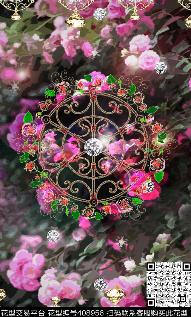 窗帘家纺玫瑰花传统印花华亿平台下载（图片编号: 408956） - 瓦栏（Walan）