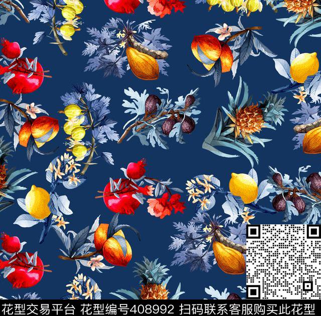撞色热带水果数码印花华亿平台下载（图片编号: 408992） - 瓦栏（Walan）