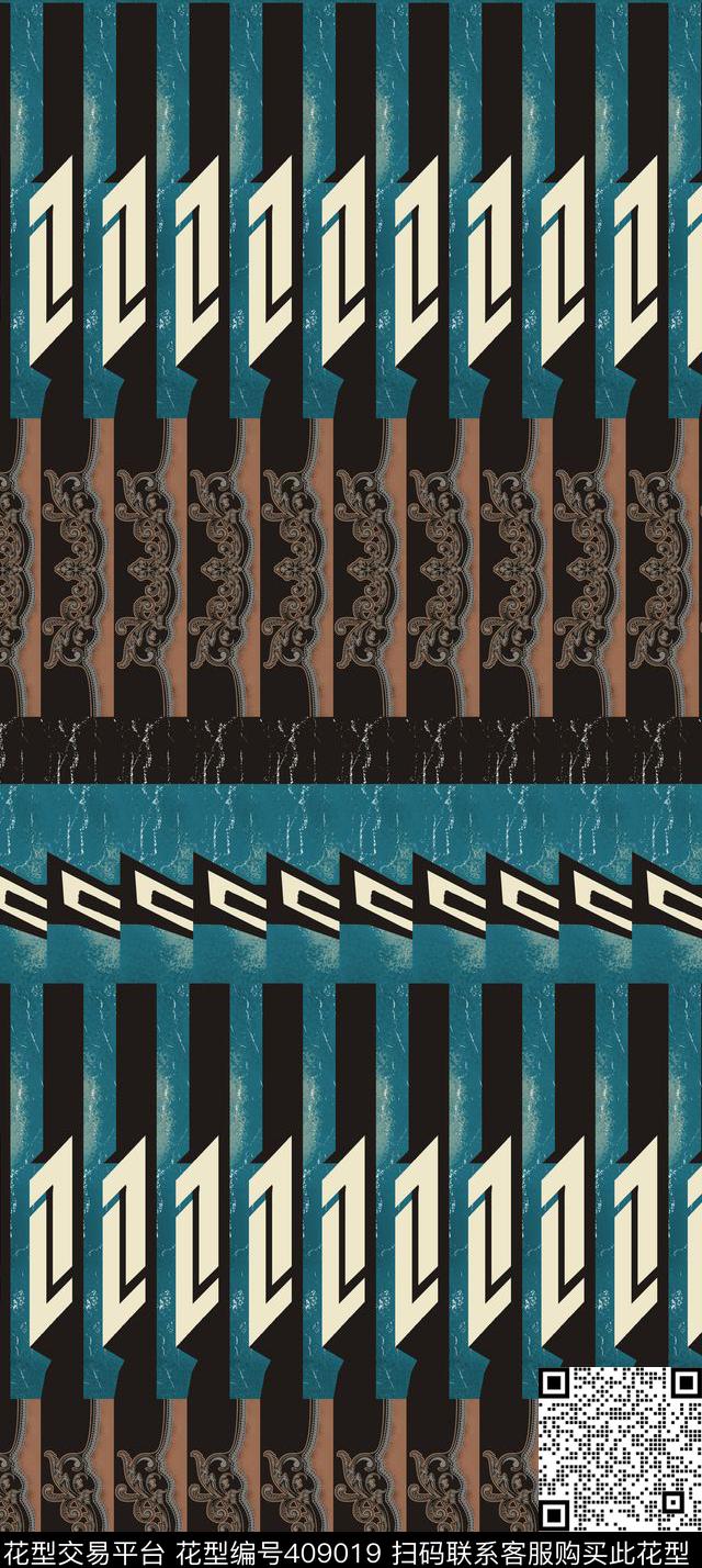 复古条纹几何数码印花华亿平台下载（图片编号: 409019） - 瓦栏（Walan）