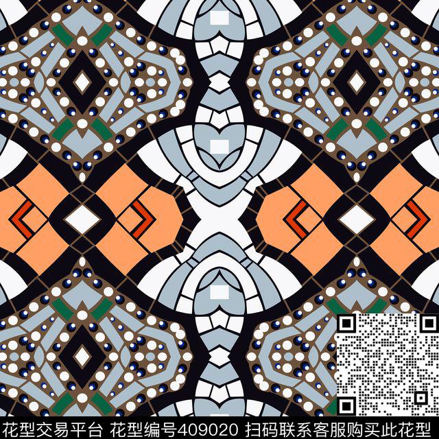 抽象几何珍珠钻石传统印花华亿平台下载（图片编号: 409020） - 瓦栏（Walan）