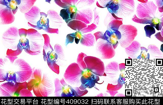 清新兰花数码印花华亿平台下载（图片编号: 409032） - 瓦栏（Walan）