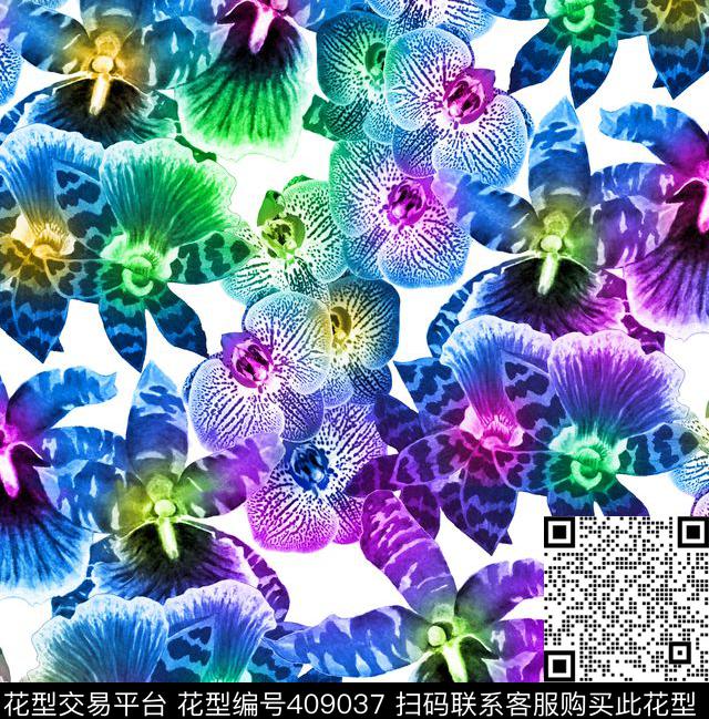 虎纹梦幻兰花数码印花华亿平台下载（图片编号: 409037） - 瓦栏（Walan）