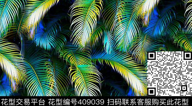 热带棕榈叶数码印花华亿平台下载（图片编号: 409039） - 瓦栏（Walan）