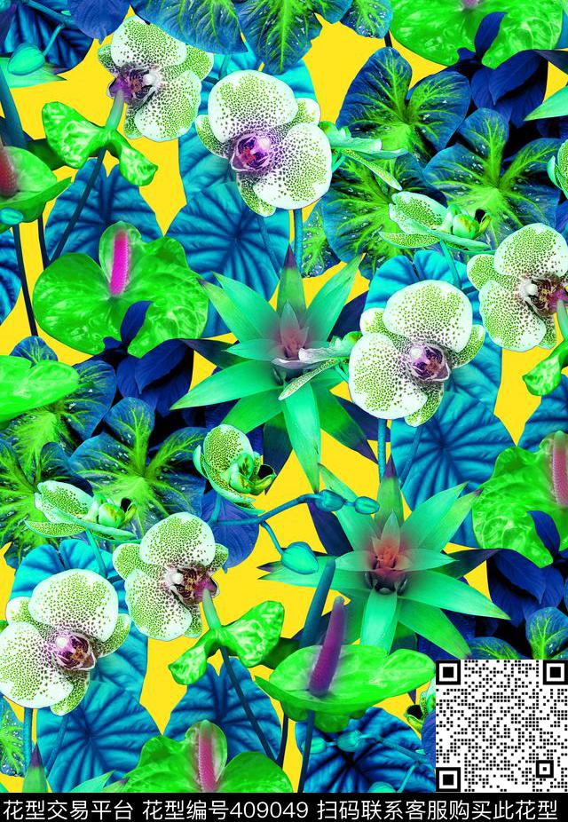 数码写实梦幻热带雨林数码印花华亿平台下载（图片编号: 409049） - 瓦栏（Walan）