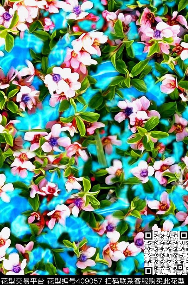 数码迷幻夹竹桃花数码印花华亿平台下载（图片编号: 409057） - 瓦栏（Walan）