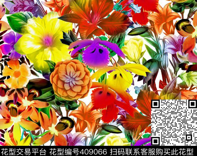 数码艳丽花卉数码印花华亿平台下载（图片编号: 409066） - 瓦栏（Walan）