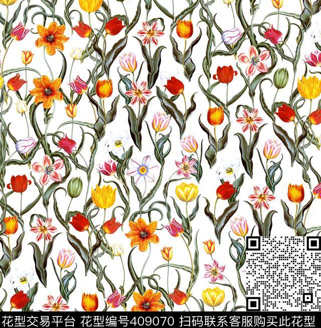 手绘复古花卉传统印花华亿平台下载（图片编号: 409070） - 瓦栏（Walan）