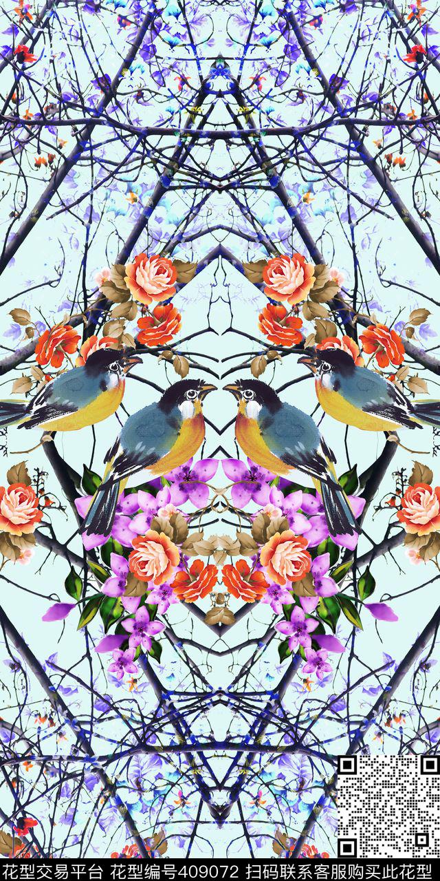 定位花鸟枝数码印花华亿平台下载（图片编号: 409072） - 瓦栏（Walan）